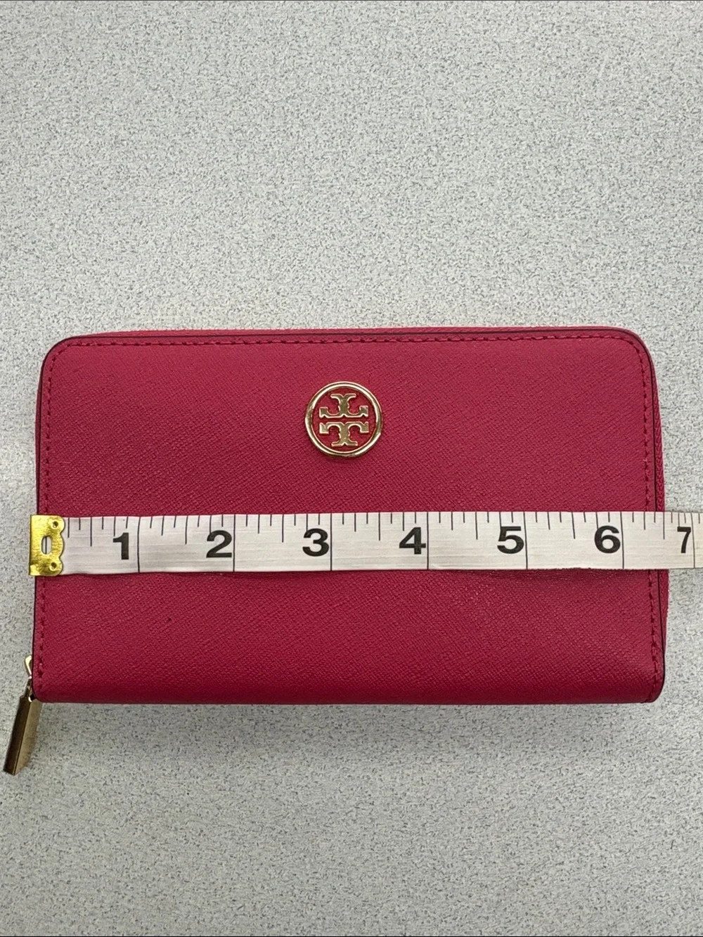 Tory Burch Robinson Mini Continental Wallet in Dark Peony with Gold Logo